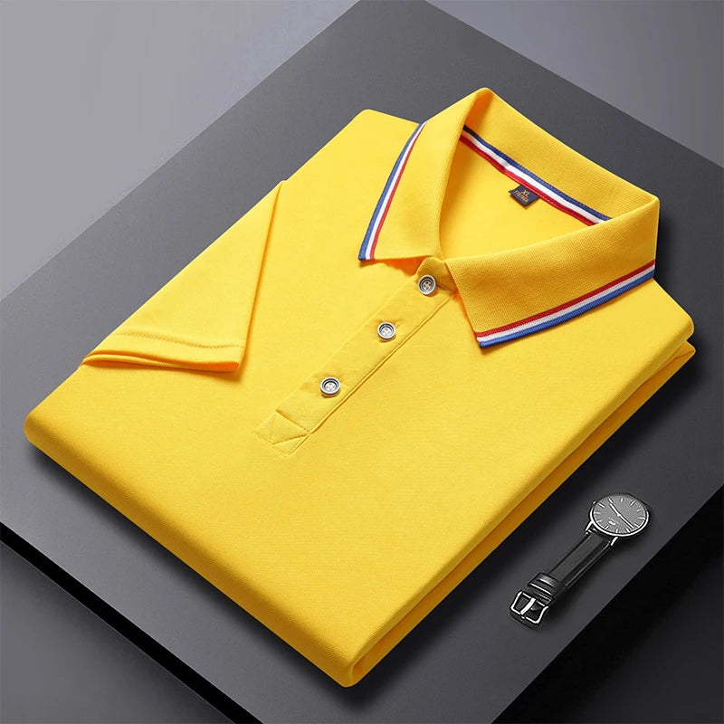Men's Polo Shirt Men's polo shirt with a classic collar and striped details. Made from lightweight, comfortable fabric, perfect for a stylish, modern everyday look.