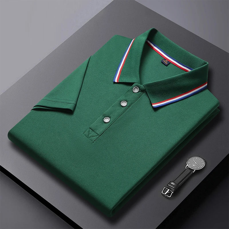 Men's Polo Shirt Men's polo shirt with a classic collar and striped details. Made from lightweight, comfortable fabric, perfect for a stylish, modern everyday look.