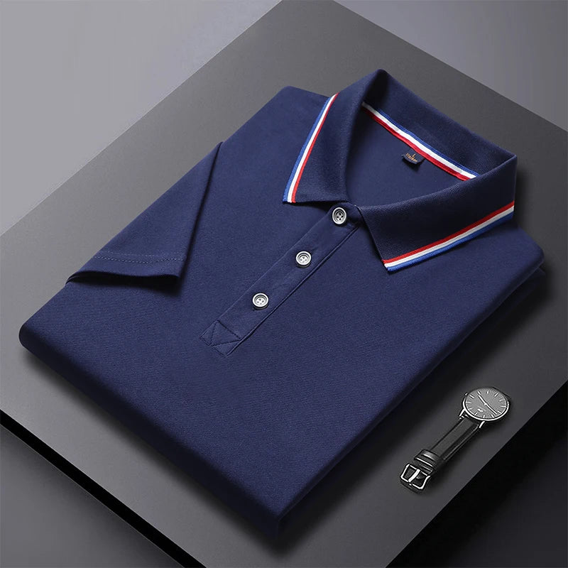 Men's Polo Shirt Men's polo shirt with a classic collar and striped details. Made from lightweight, comfortable fabric, perfect for a stylish, modern everyday look.