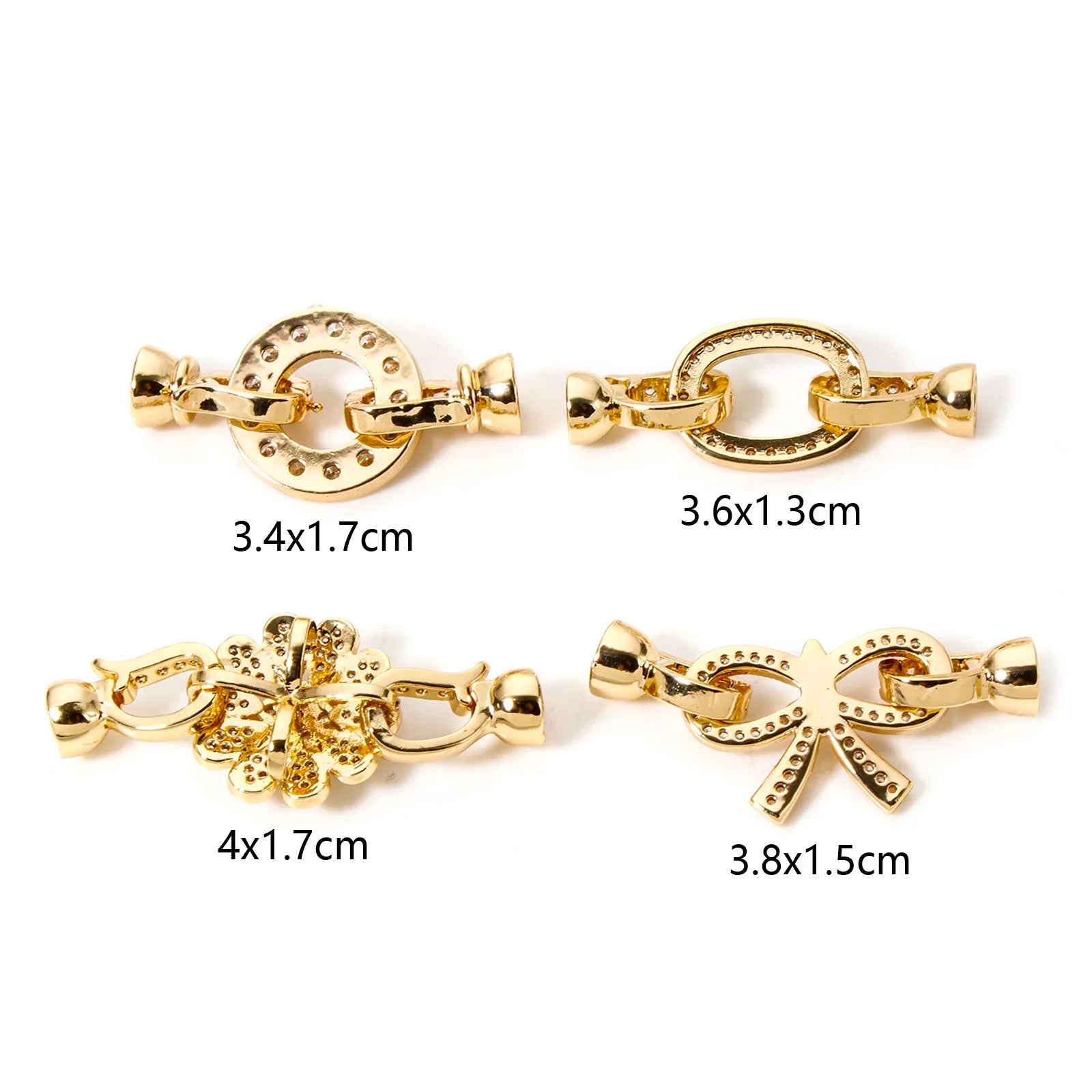 Gold Magnetic Clasps for Jewelry A set of gold-plated magnetic clasps with elegant and varied designs (circle, oval, flower, and bow). Ideal for necklaces and bracelets, they ensure practicality and a sophisticated finish to your handmade pieces.