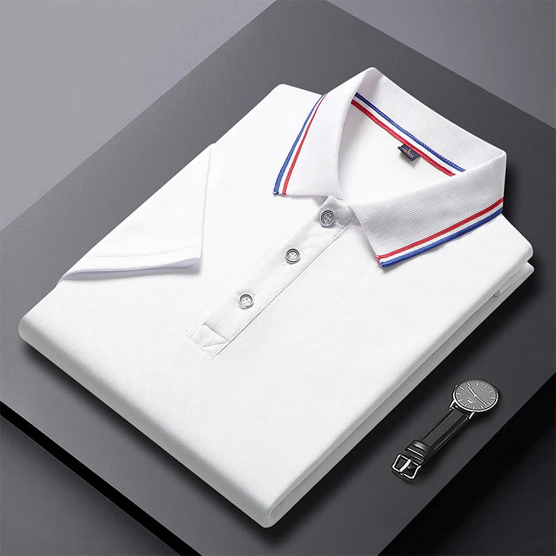 Men's Polo Shirt Men's polo shirt with a classic collar and striped details. Made from lightweight, comfortable fabric, perfect for a stylish, modern everyday look.