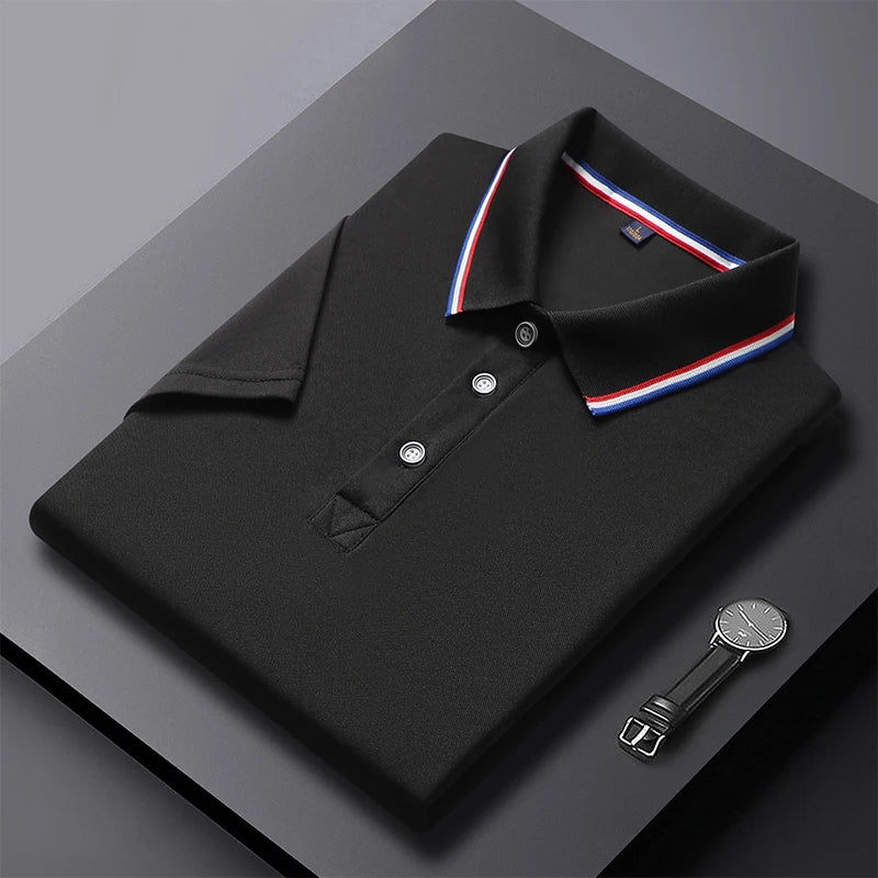 Men's Polo Shirt Men's polo shirt with a classic collar and striped details. Made from lightweight, comfortable fabric, perfect for a stylish, modern everyday look.