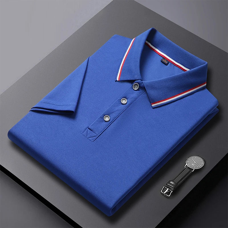 Men's Polo Shirt Men's polo shirt with a classic collar and striped details. Made from lightweight, comfortable fabric, perfect for a stylish, modern everyday look.