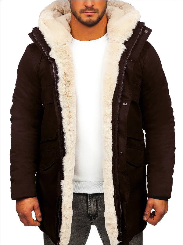 Men's Warm Faux Fur Coat Autumn Winter Long Sleeve Fashion Casual Zipper Solid Color