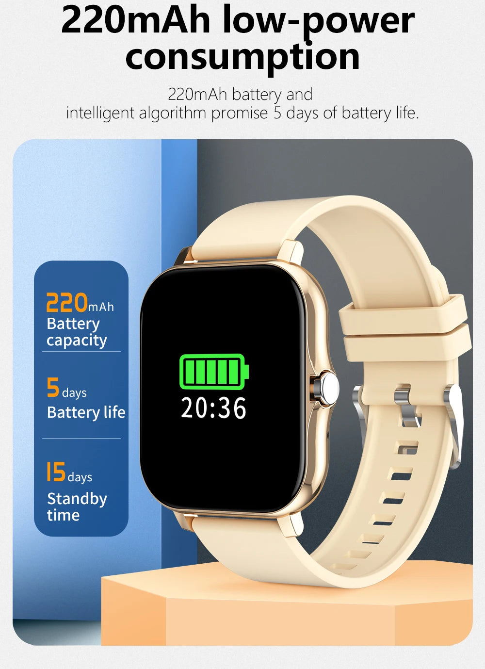 This modern smartwatch offers Bluetooth calling, music playback, and customizable watch faces. Ideal for those seeking practicality and style in their everyday lives, with colorful watch faces and smart features to make your routine easier.