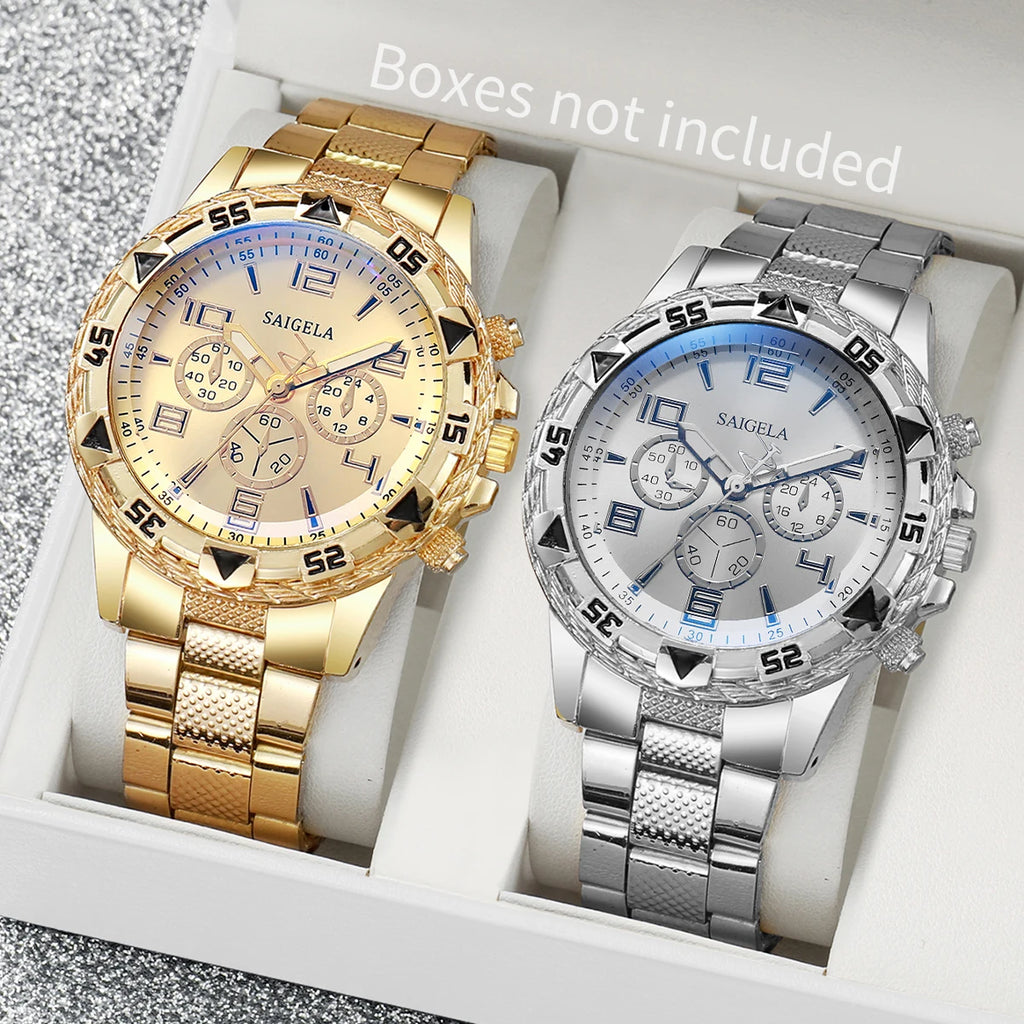 Luxury Gold Men's Watch With a sophisticated design and a gold-tone steel bracelet, this men's watch brings elegance and style to any occasion. Available with a blue or gold dial.