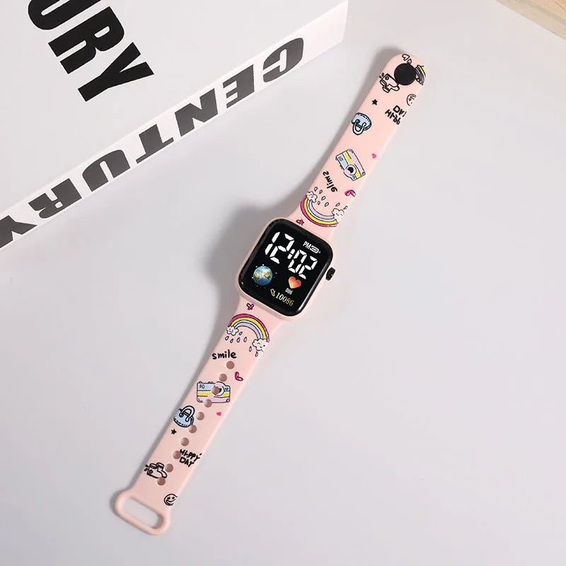Printed Children's Watch Fun and stylish, this digital children's watch comes with a strap printed with cute characters, perfect for accompanying children's daily lives with lots of color and joy.