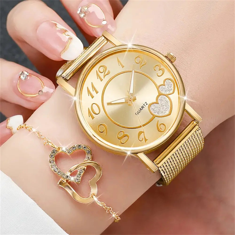 6 Pieces Women's Gold Analog Quartz Butterfly Heart Shaped Plastic Strap Watches (No Box)