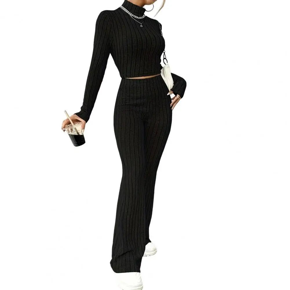Women's Autumn Winter 2 Piece Set/ Tops and Pants, Turtleneck Long Sleeves, Slim Fit, Sweatpants Set, Casual Sportswear