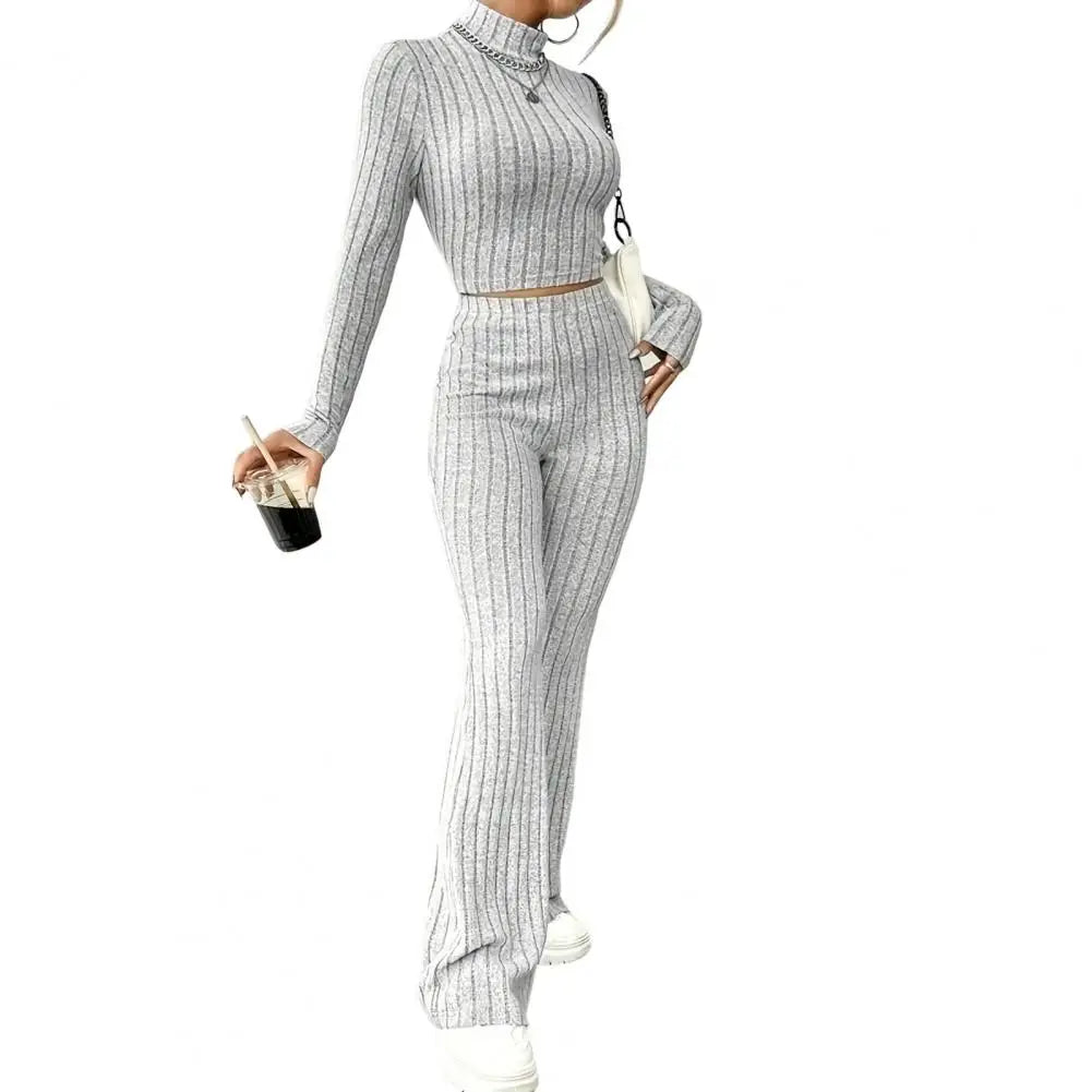 Women's Autumn Winter 2 Piece Set/ Tops and Pants, Turtleneck Long Sleeves, Slim Fit, Sweatpants Set, Casual Sportswear