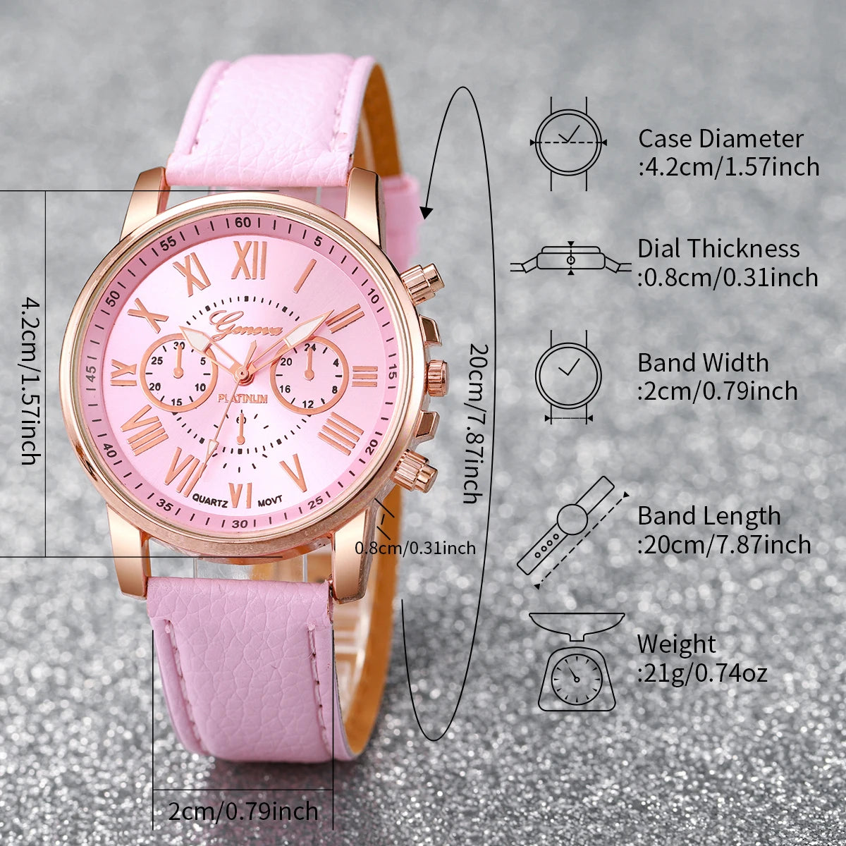 Women's Watch and Jewelry Set Elegant and delicate, this set includes a pink watch, bracelet, necklace, earrings, and ring with heart details and sparkling pink stones. Perfect for gifting or complementing your style.