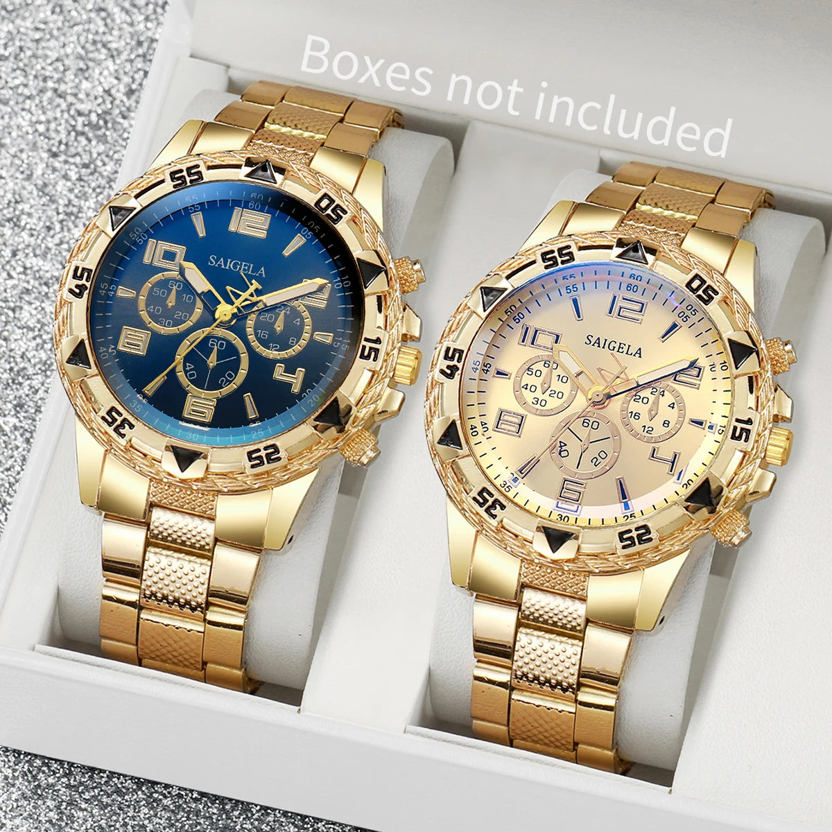 Luxury Gold Men's Watch With a sophisticated design and a gold-tone steel bracelet, this men's watch brings elegance and style to any occasion. Available with a blue or gold dial.