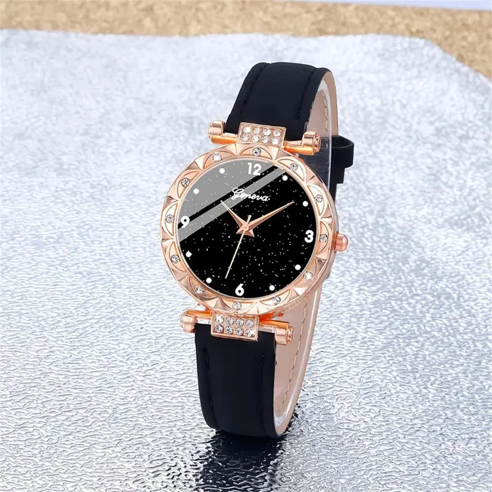 Women Watches Consist of 5 Pieces Luxury Rhinestone Wristwatch Elegant Quartz Wristwatch for Girls Bracelet Wrist Watch