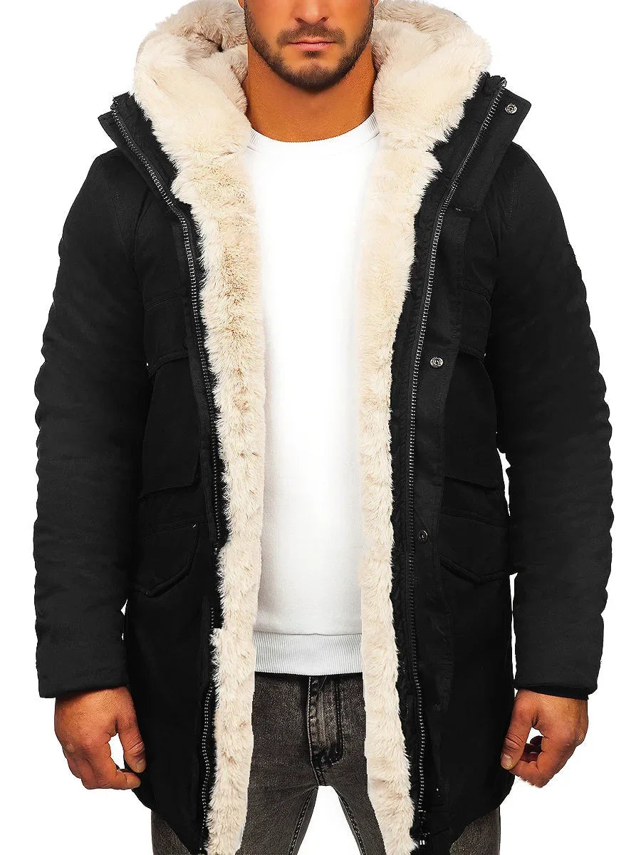 Men's Warm Faux Fur Coat Autumn Winter Long Sleeve Fashion Casual Zipper Solid Color
