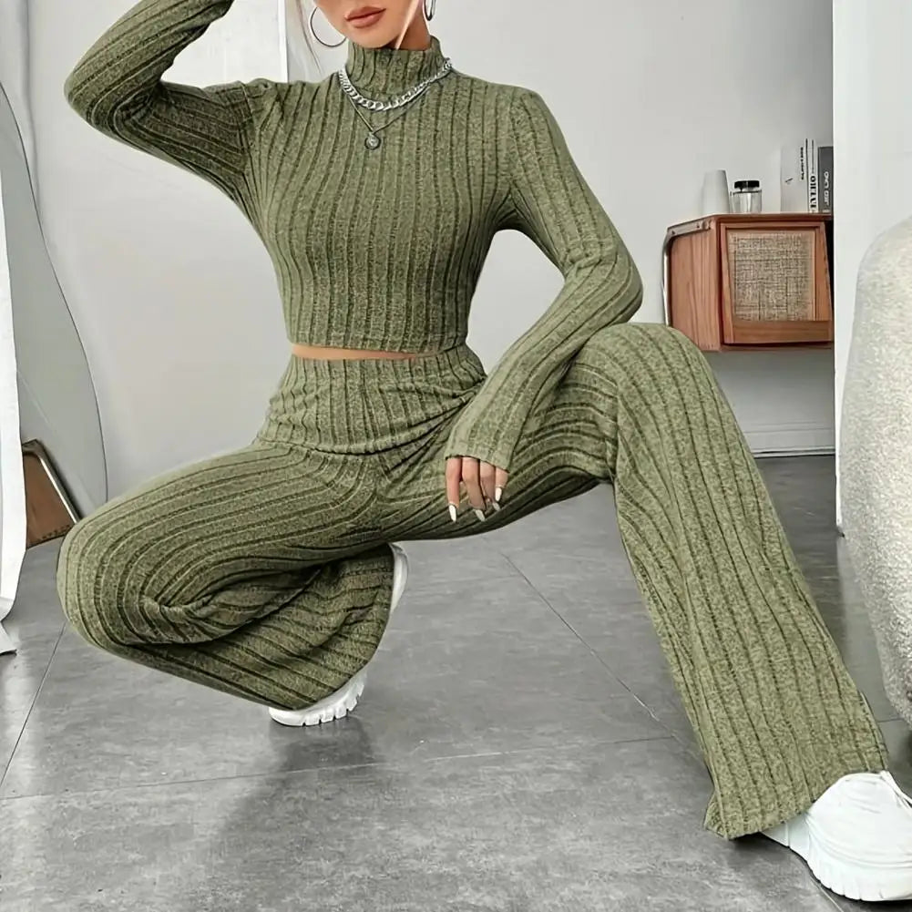 Women's Autumn Winter 2 Piece Set/ Tops and Pants, Turtleneck Long Sleeves, Slim Fit, Sweatpants Set, Casual Sportswear