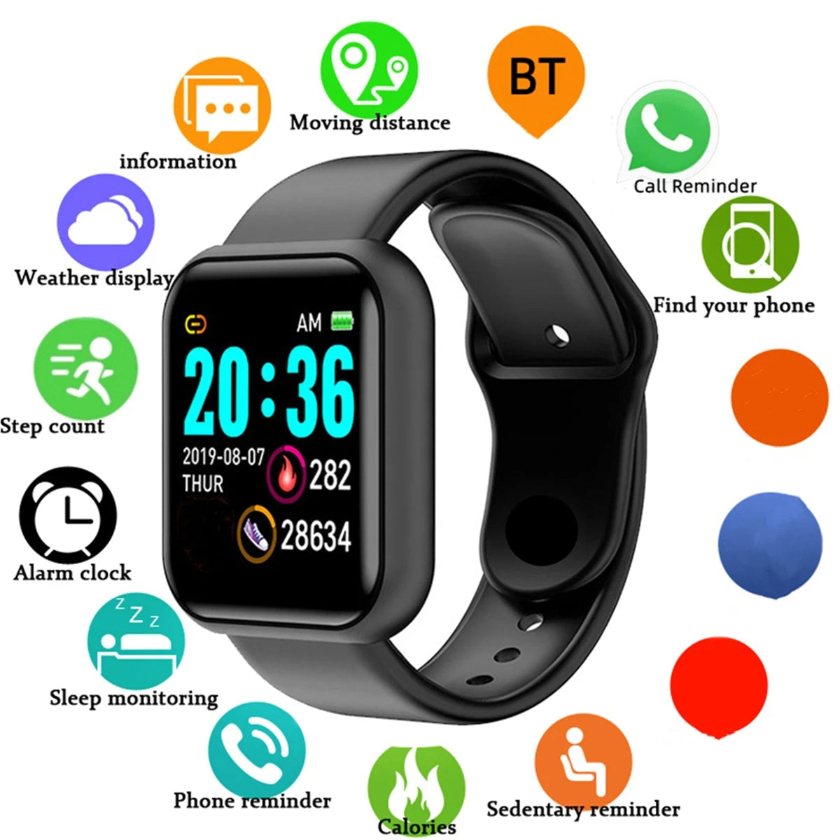 Smart Watch Men Women Wristwatch Message Fitness Tracker Electronic Watch for Android iOS