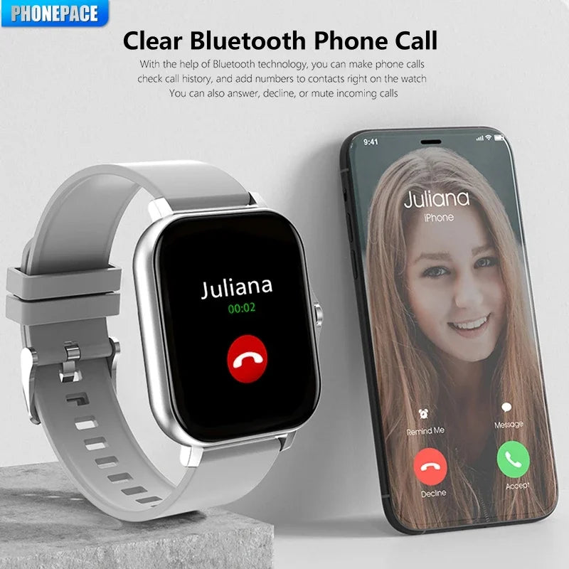 This modern smartwatch offers Bluetooth calling, music playback, and customizable watch faces. Ideal for those seeking practicality and style in their everyday lives, with colorful watch faces and smart features to make your routine easier.