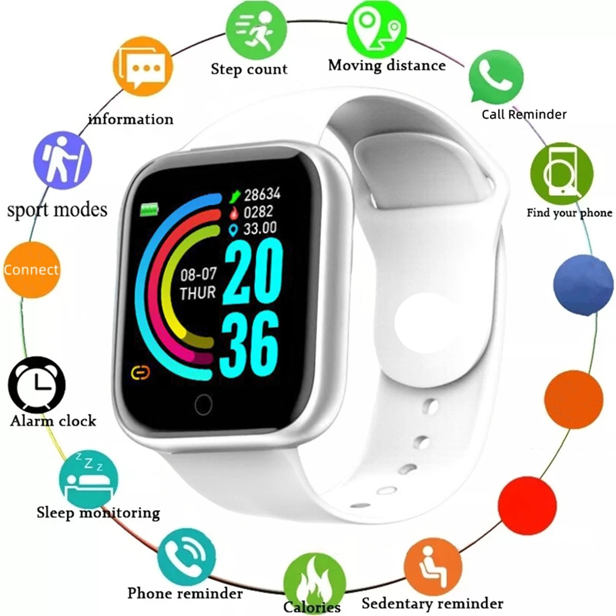 Smart Watch Men Women Wristwatch Message Fitness Tracker Electronic Watch for Android iOS