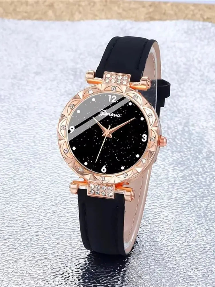 Women Watches Consist of 5 Pieces Luxury Rhinestone Wristwatch Elegant Quartz Wristwatch for Girls Bracelet Wrist Watch