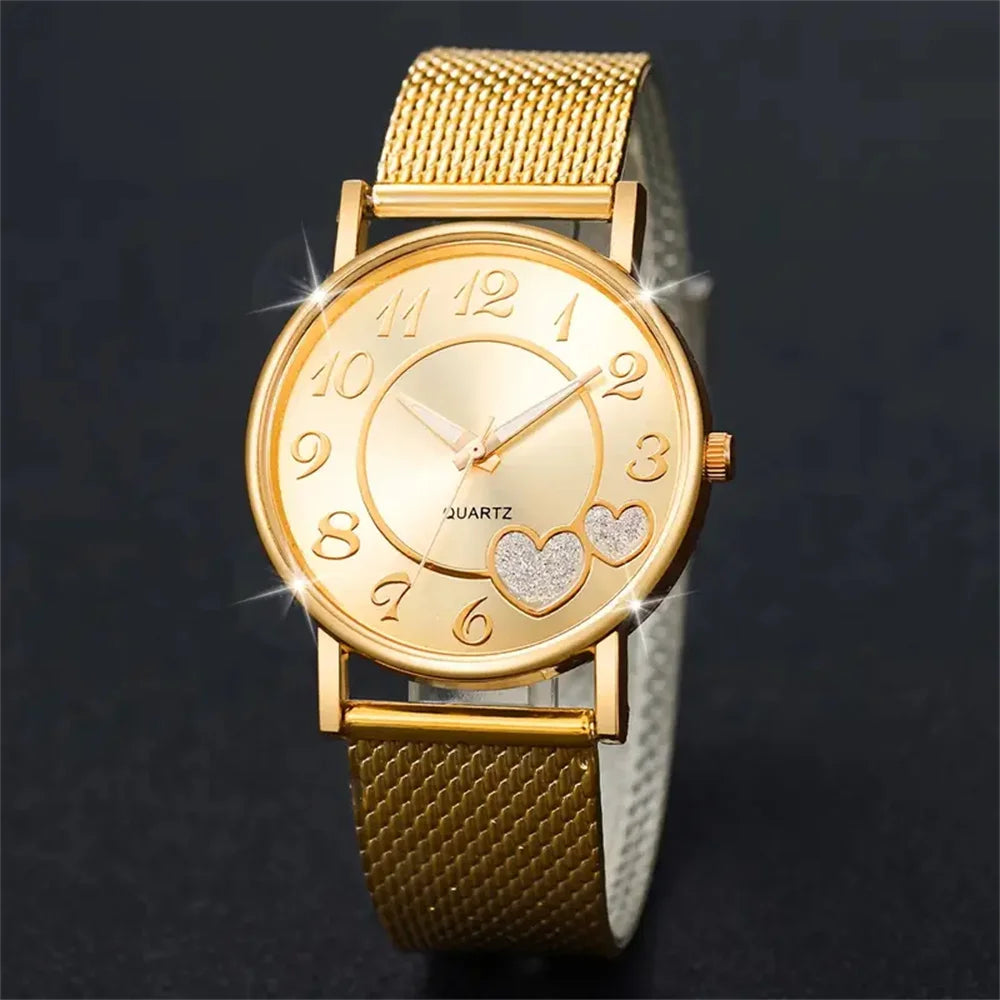 6 Pieces Women's Gold Analog Quartz Butterfly Heart Shaped Plastic Strap Watches (No Box)