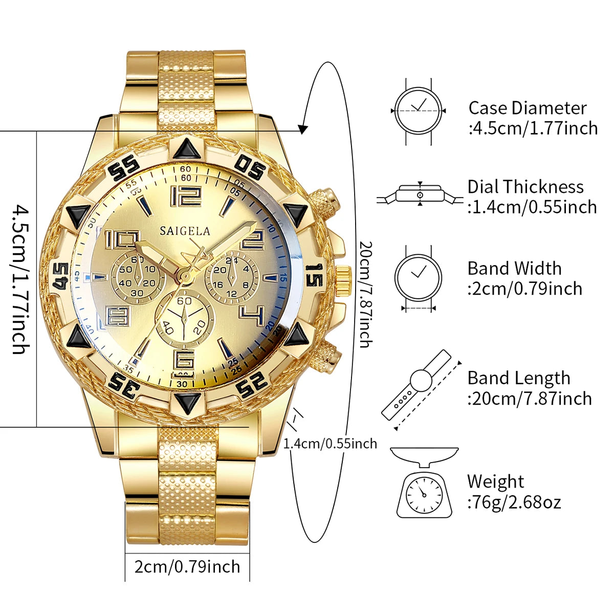 Luxury Gold Men's Watch With a sophisticated design and a gold-tone steel bracelet, this men's watch brings elegance and style to any occasion. Available with a blue or gold dial.