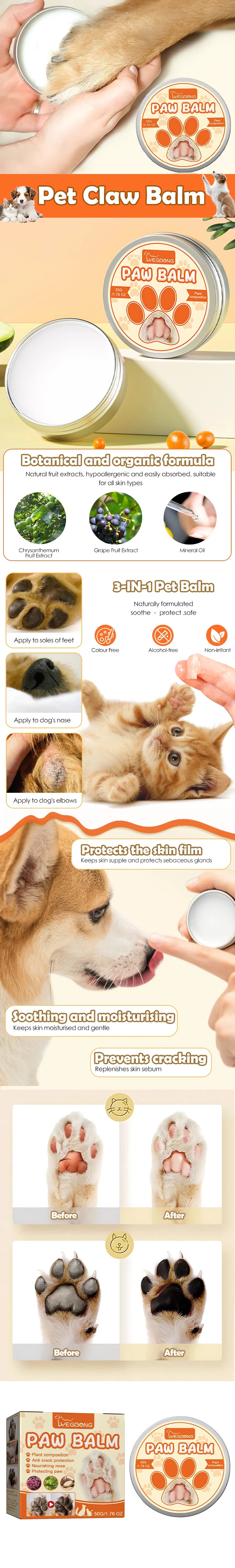 Natural moisturizing cream for dog paws, helps your pet feel more comfortable.