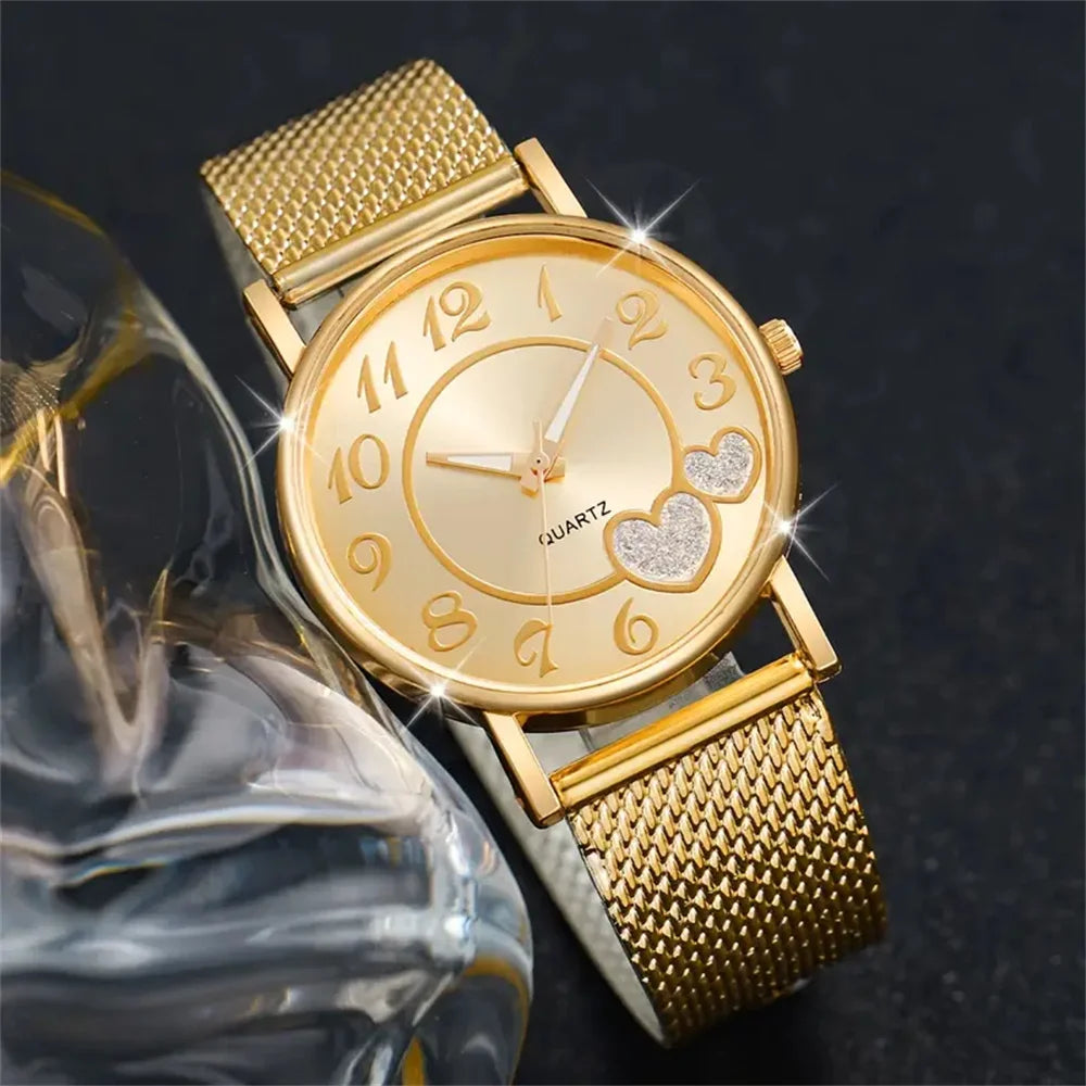 6 Pieces Women's Gold Analog Quartz Butterfly Heart Shaped Plastic Strap Watches (No Box)
