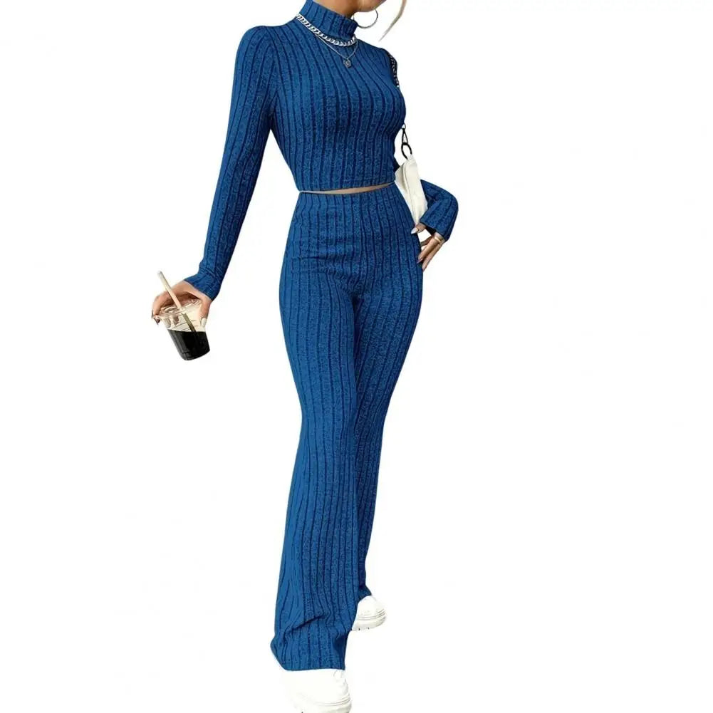 Women's Autumn Winter 2 Piece Set/ Tops and Pants, Turtleneck Long Sleeves, Slim Fit, Sweatpants Set, Casual Sportswear