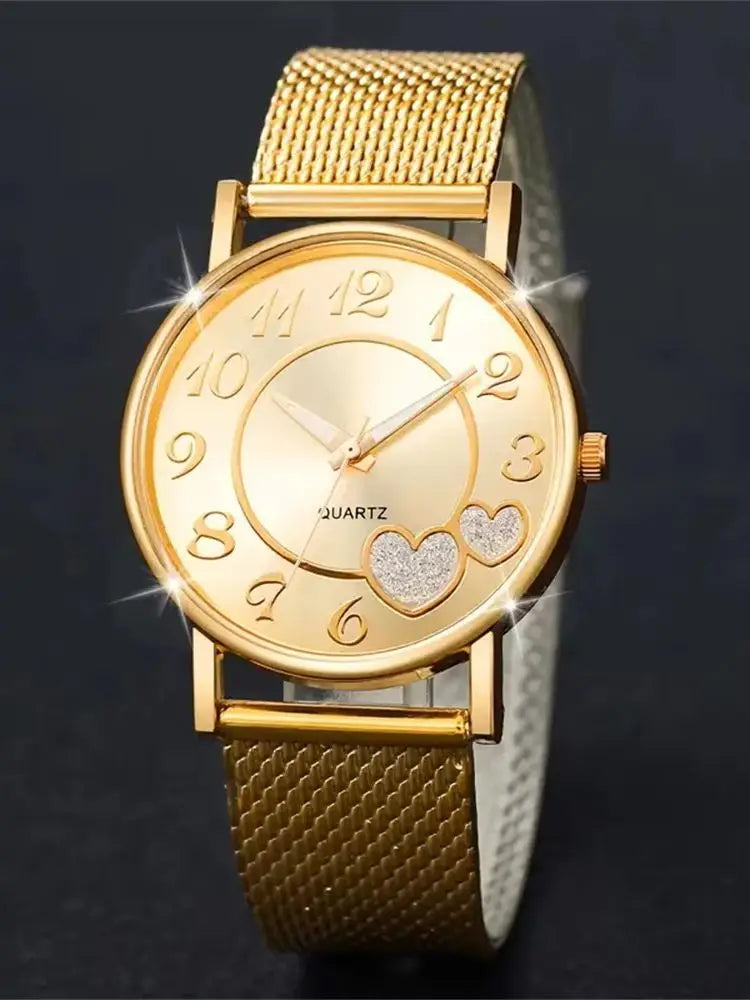 6 Pieces Women's Gold Analog Quartz Butterfly Heart Shaped Plastic Strap Watches (No Box)