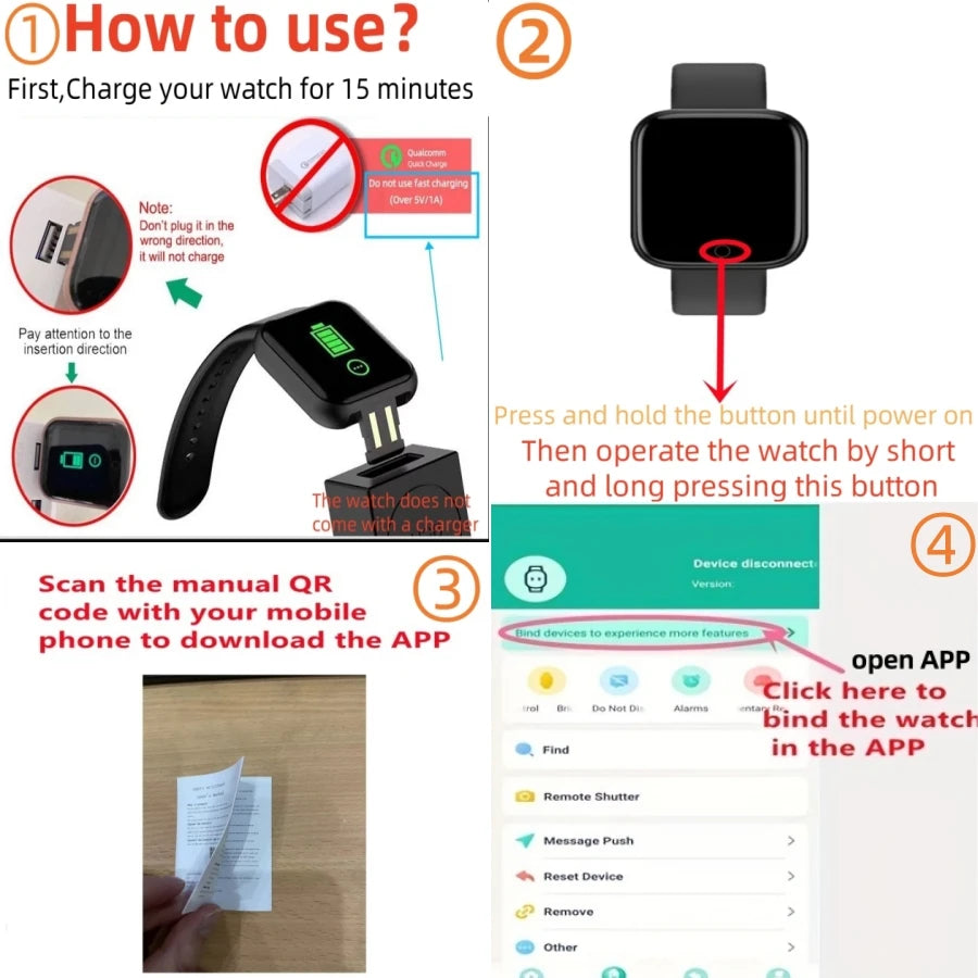 Smart Watch Men Women Wristwatch Message Fitness Tracker Electronic Watch for Android iOS