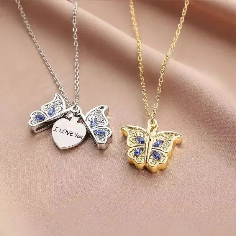 Butterfly Necklace with "I LOVE YOU" Pendant Besides its unique beauty, the pendant opens to reveal a heart with the special message "I LOVE YOU," making it the perfect gift for someone special.