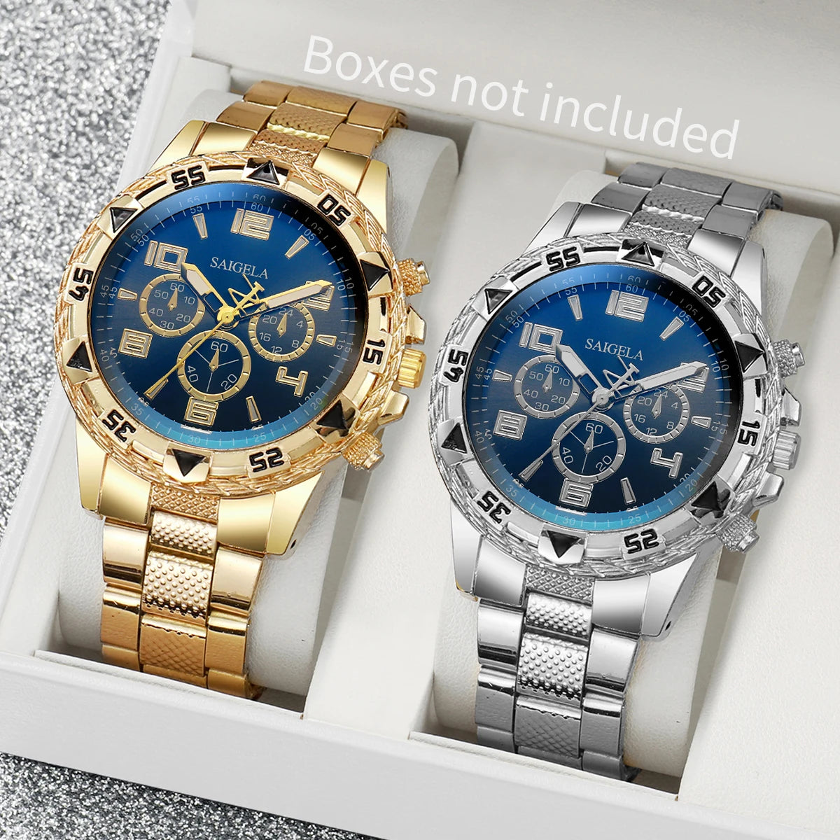 Luxury Gold Men's Watch With a sophisticated design and a gold-tone steel bracelet, this men's watch brings elegance and style to any occasion. Available with a blue or gold dial.