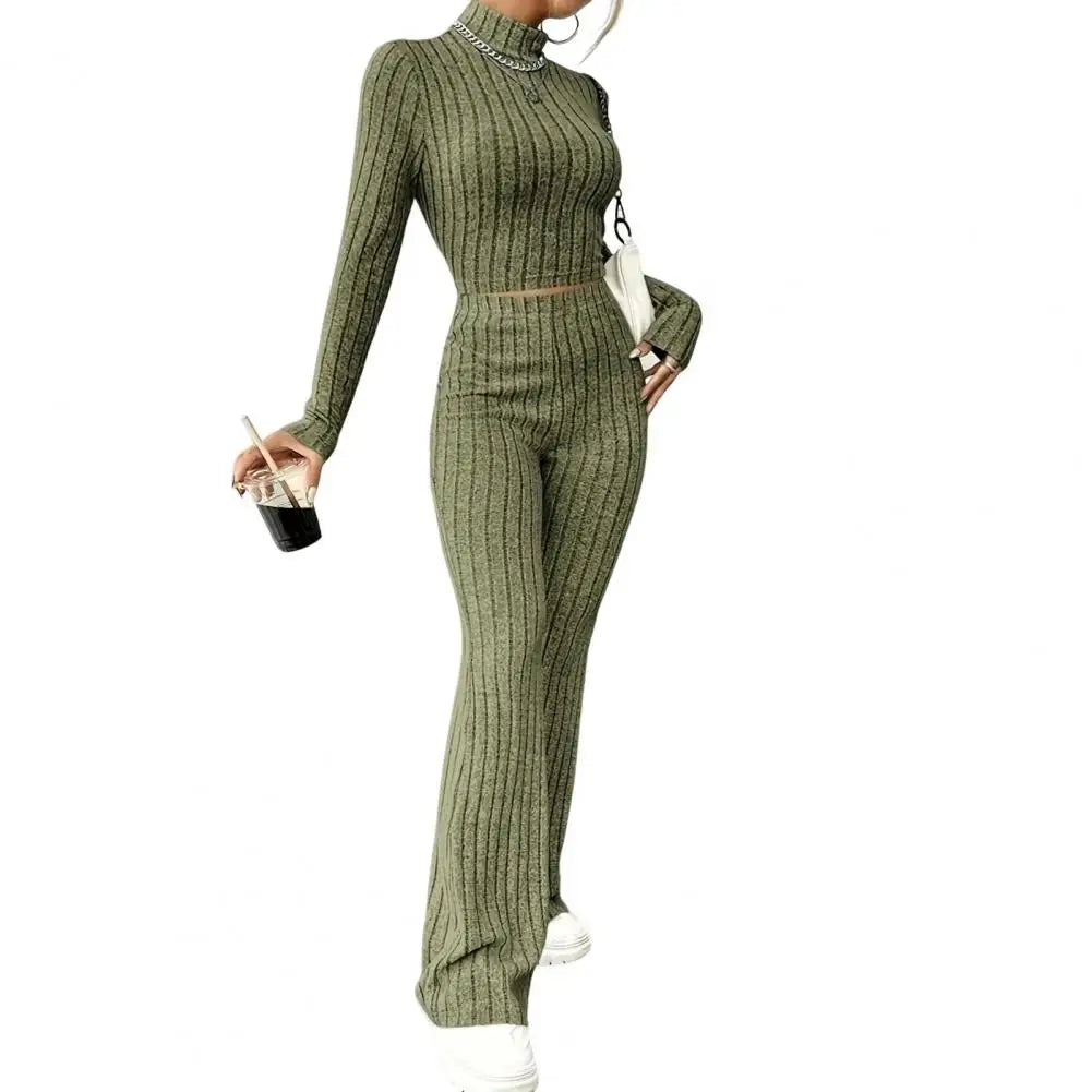 Women's Autumn Winter 2 Piece Set/ Tops and Pants, Turtleneck Long Sleeves, Slim Fit, Sweatpants Set, Casual Sportswear