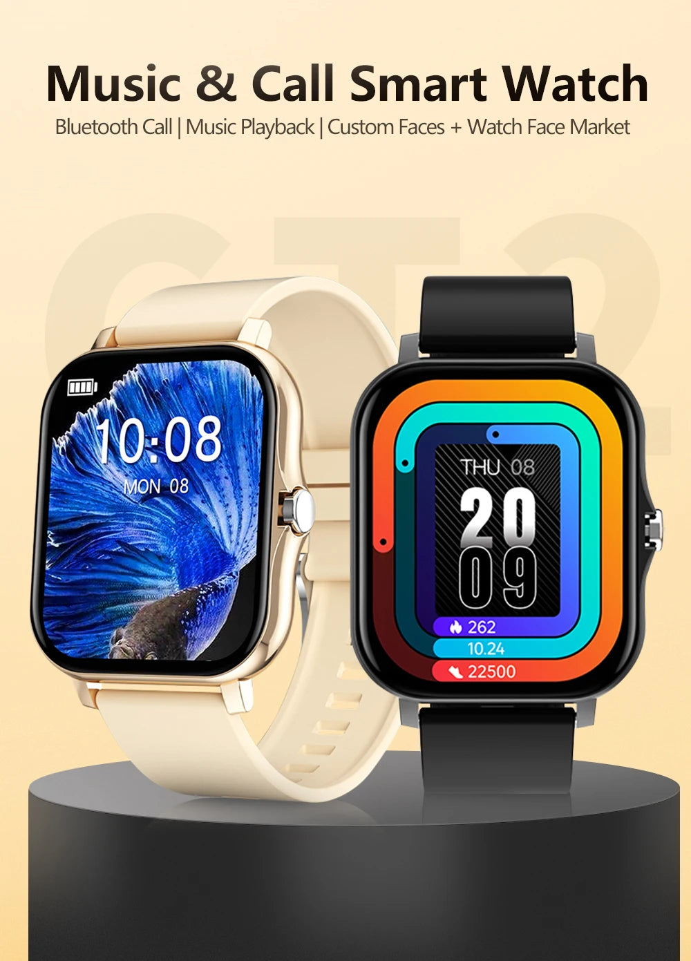 This modern smartwatch offers Bluetooth calling, music playback, and customizable watch faces. Ideal for those seeking practicality and style in their everyday lives, with colorful watch faces and smart features to make your routine easier.