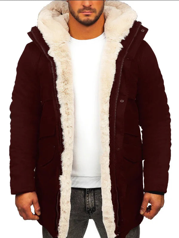 Men's Warm Faux Fur Coat Autumn Winter Long Sleeve Fashion Casual Zipper Solid Color