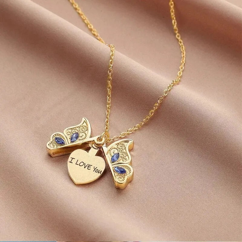 Butterfly Necklace with "I LOVE YOU" Pendant Besides its unique beauty, the pendant opens to reveal a heart with the special message "I LOVE YOU," making it the perfect gift for someone special.