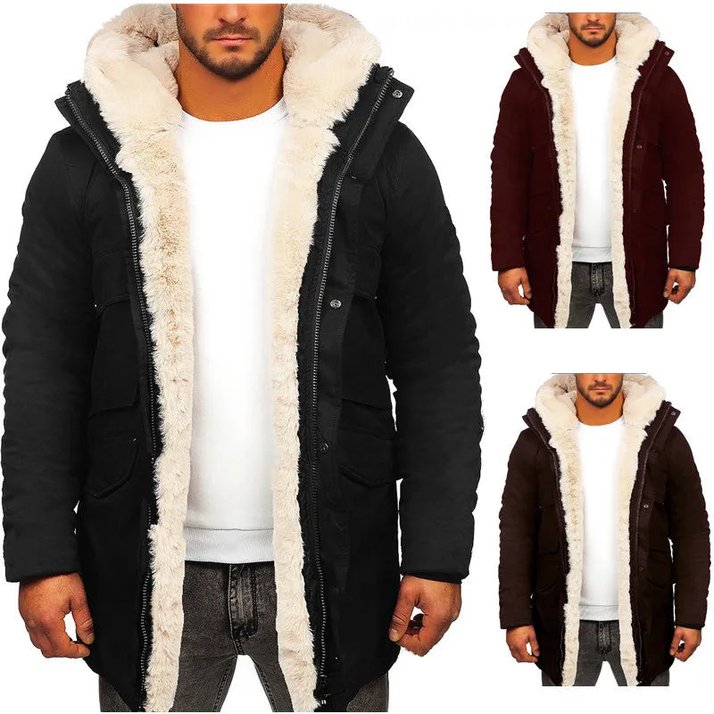 Men's Warm Faux Fur Coat Autumn Winter Long Sleeve Fashion Casual Zipper Solid Color