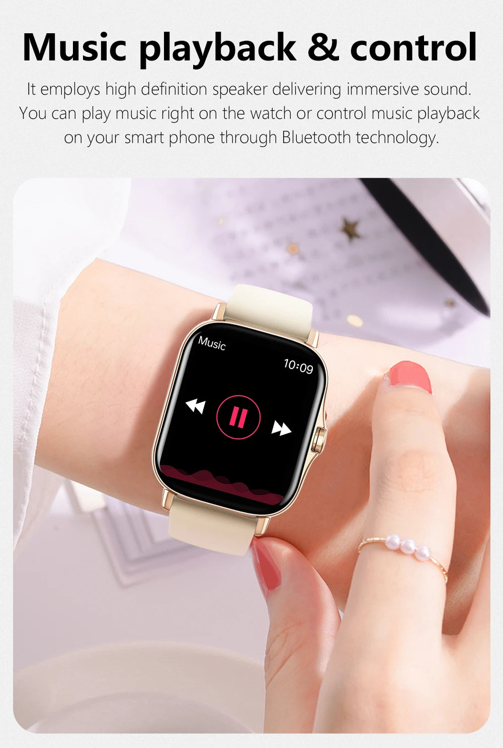 This modern smartwatch offers Bluetooth calling, music playback, and customizable watch faces. Ideal for those seeking practicality and style in their everyday lives, with colorful watch faces and smart features to make your routine easier.
