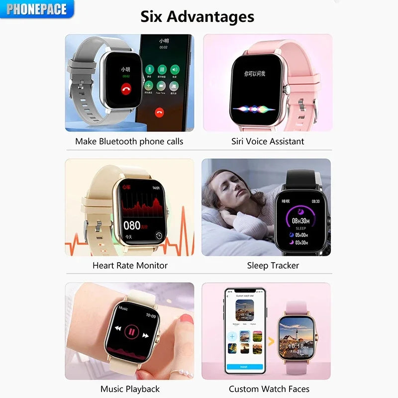 This modern smartwatch offers Bluetooth calling, music playback, and customizable watch faces. Ideal for those seeking practicality and style in their everyday lives, with colorful watch faces and smart features to make your routine easier.
