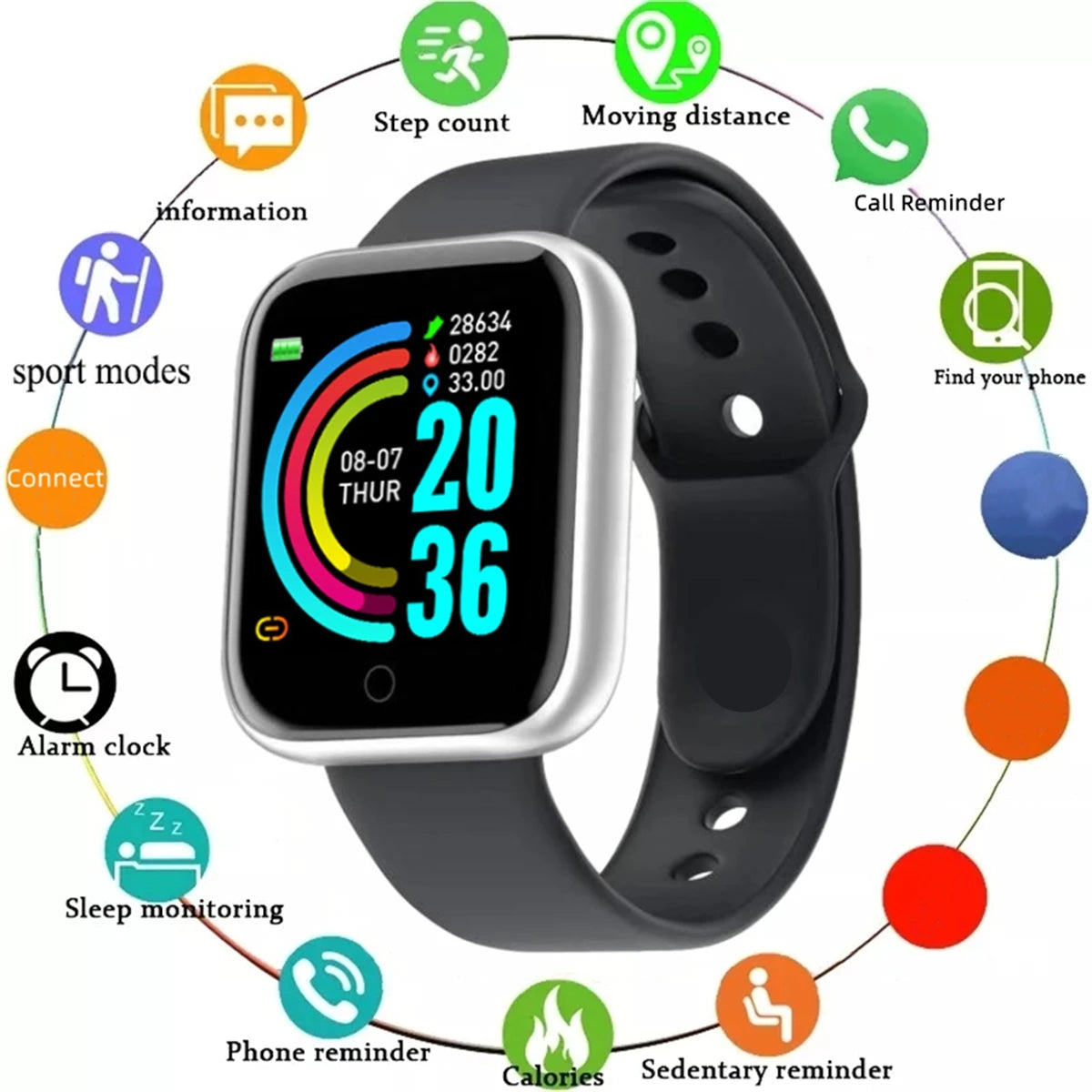 Smart Watch Men Women Wristwatch Message Fitness Tracker Electronic Watch for Android iOS