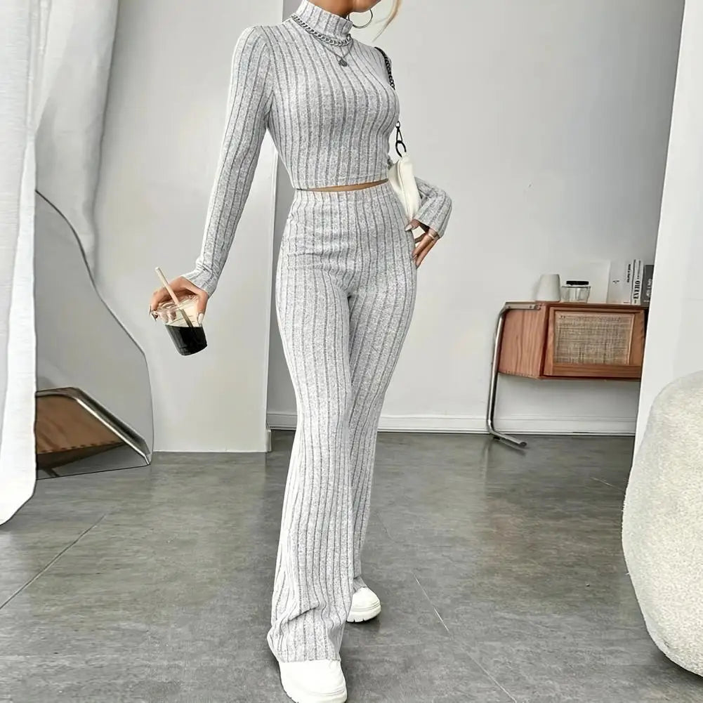 Women's Autumn Winter 2 Piece Set/ Tops and Pants, Turtleneck Long Sleeves, Slim Fit, Sweatpants Set, Casual Sportswear