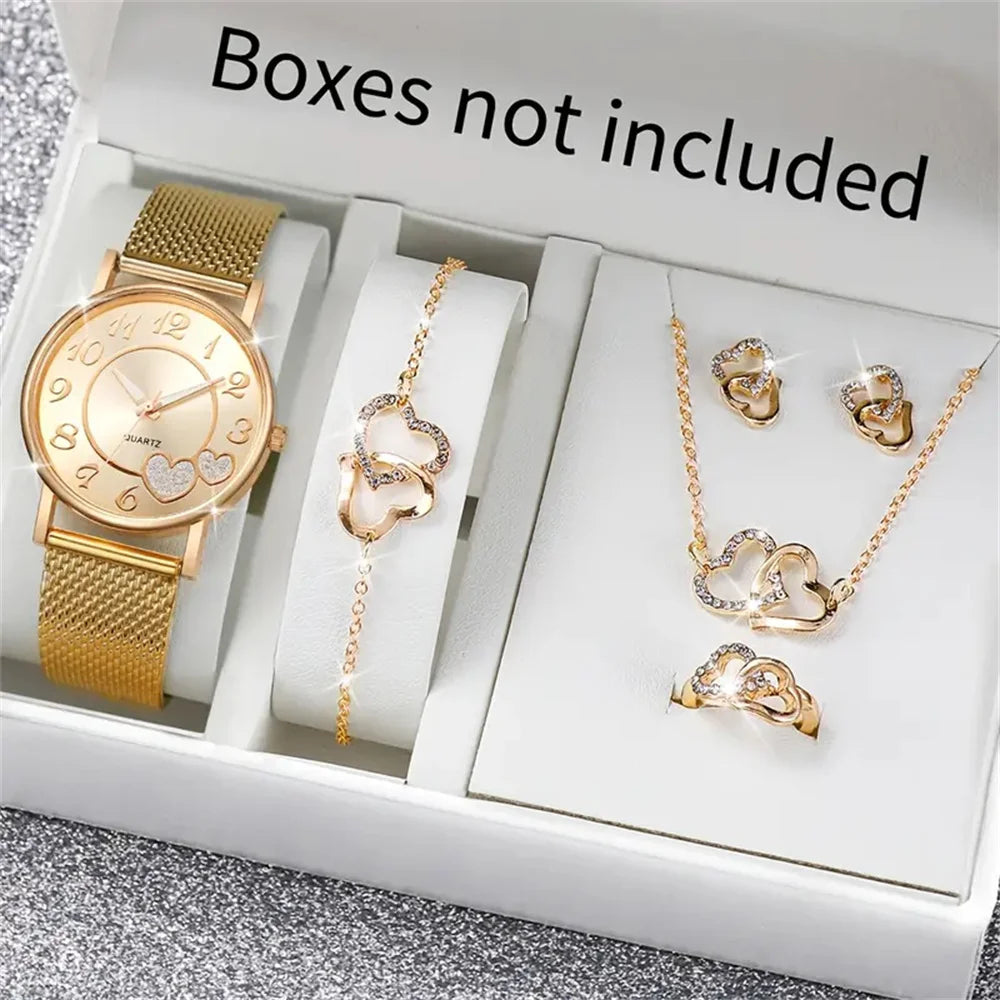 6 Pieces Women's Gold Analog Quartz Butterfly Heart Shaped Plastic Strap Watches (No Box)
