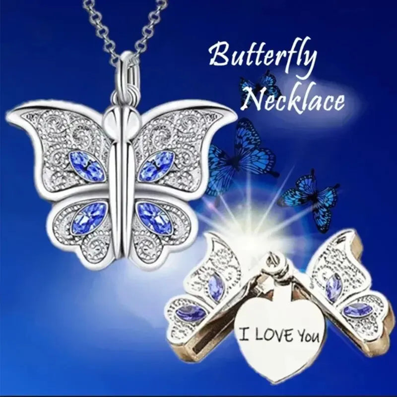 Butterfly Necklace with "I LOVE YOU" Pendant Besides its unique beauty, the pendant opens to reveal a heart with the special message "I LOVE YOU," making it the perfect gift for someone special.
