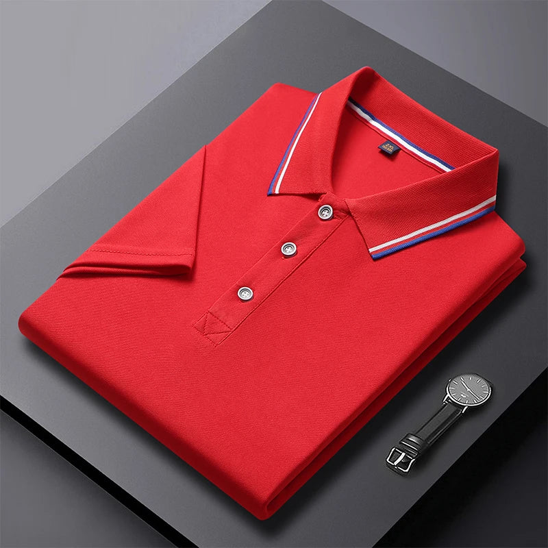 Men's Polo Shirt Men's polo shirt with a classic collar and striped details. Made from lightweight, comfortable fabric, perfect for a stylish, modern everyday look.