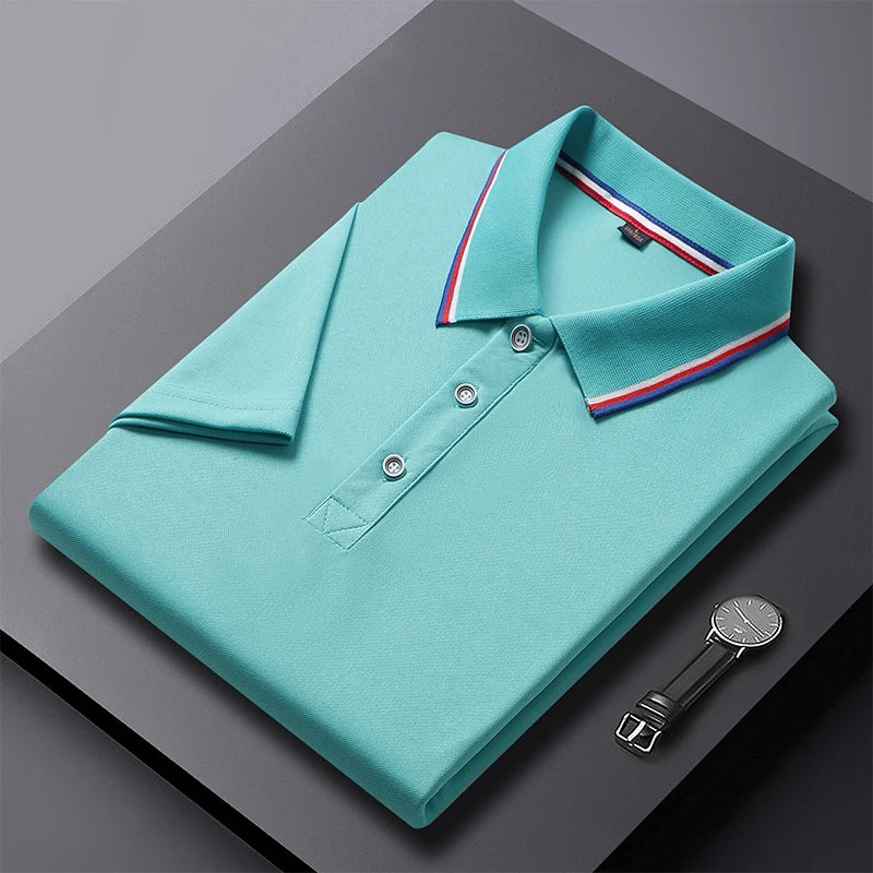 Men's Polo Shirt Men's polo shirt with a classic collar and striped details. Made from lightweight, comfortable fabric, perfect for a stylish, modern everyday look.
