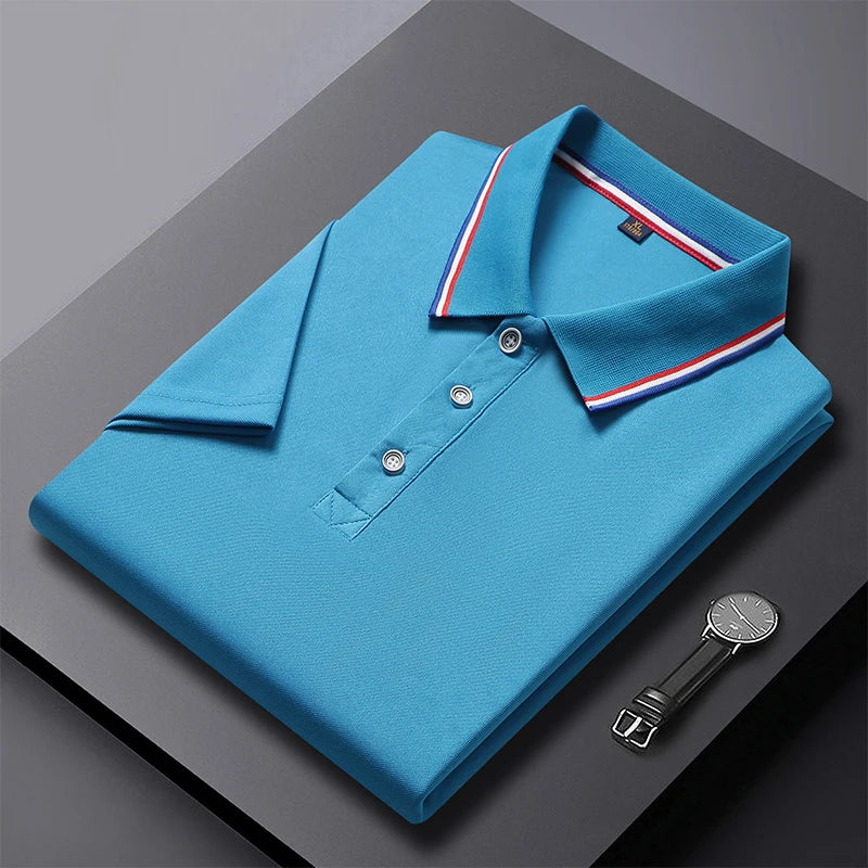Men's Polo Shirt Men's polo shirt with a classic collar and striped details. Made from lightweight, comfortable fabric, perfect for a stylish, modern everyday look.