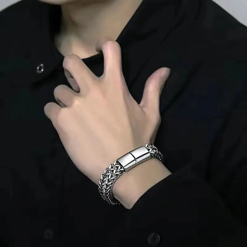 Men's Stainless Steel Bracelet Modern and durable, this stainless steel bracelet features a braided design, a secure magnetic clasp, and the perfect fit for everyday comfort and style.