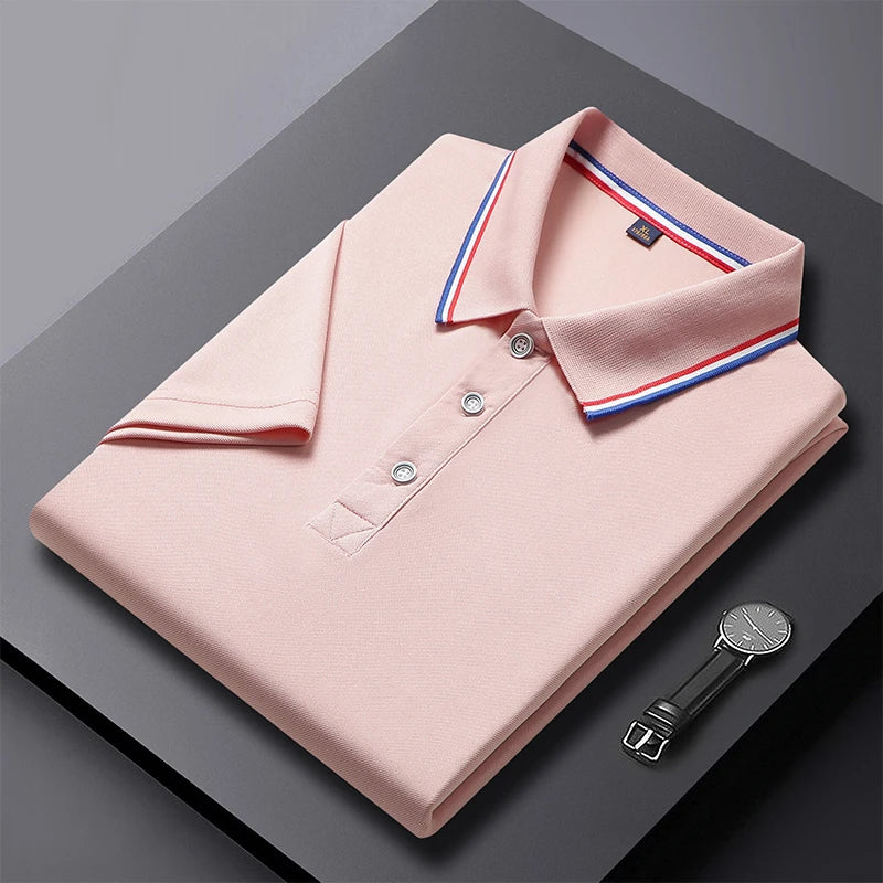 Men's Polo Shirt Men's polo shirt with a classic collar and striped details. Made from lightweight, comfortable fabric, perfect for a stylish, modern everyday look.